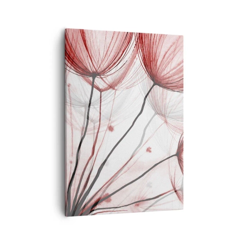 Bild auf Leinwand - Leinwandbild - Zarte Blüten in Rottönen auf hellem Untergrund - 50x70cm - Vor der Abfahrt - Moderne Wanddekoration für Wohnzimmer und Schlafzimmer ARTTOR