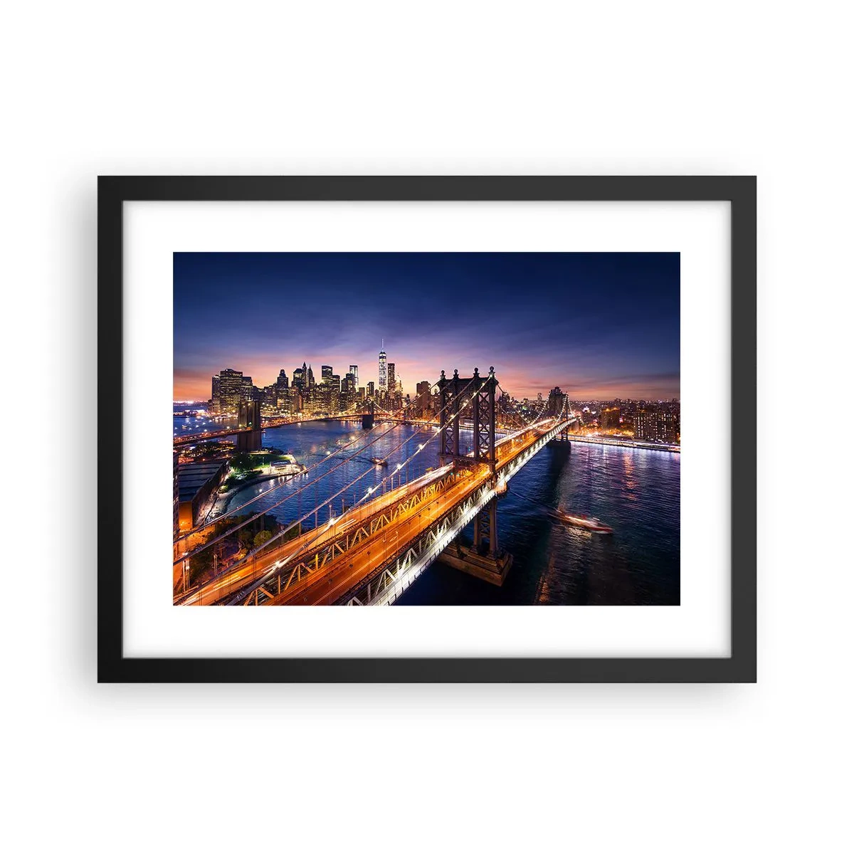 Poster in einem schwarzem Rahmen - Eine leuchtende Brücke zum Herzen der Stadt - 40x30 cm