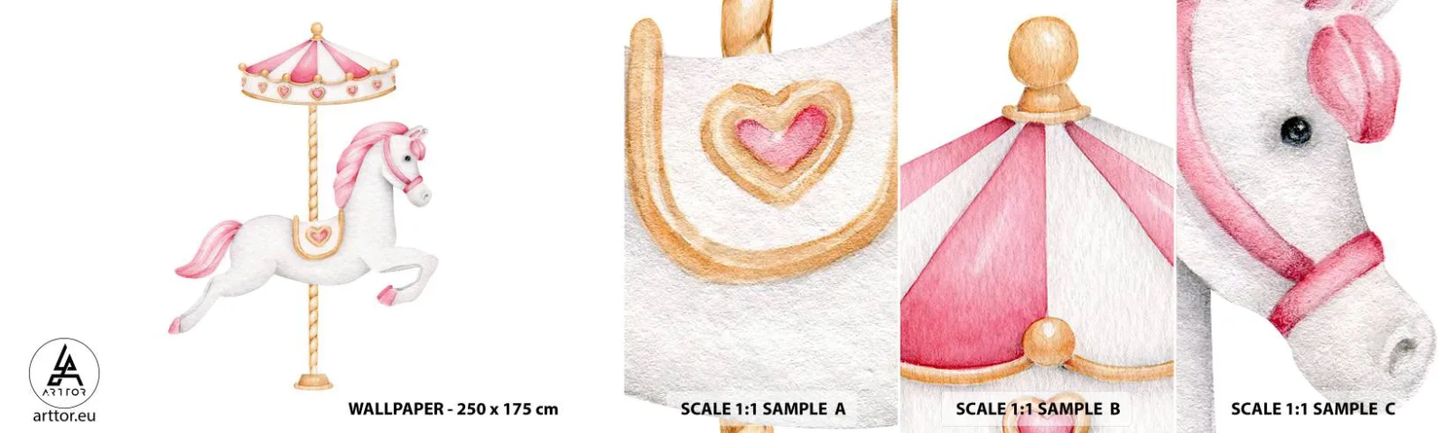 Fototapetenmuster Standard Eco - Er legte los - Pferd, Karussell, Mädchenhaft - 100x30 cm