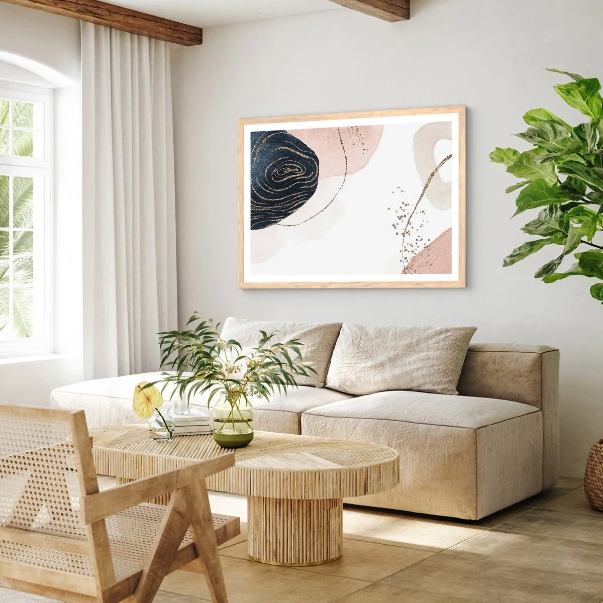 Poster in einem Rahmen aus heller Eiche - Alles fließt - 100x70 cm