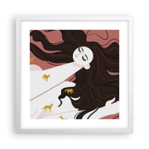 Poster in einem weißen Rahmen - Traum von einem goldenen Pferd - 40x40 cm