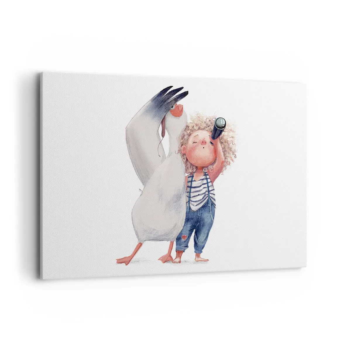 Bild auf Leinwand - Leinwandbild - Illustration eines Kindes mit einem Pelikan und einem Teleskop in der Hand - 120x80cm - Toller Reiseplan - Moderne Wanddekoration für Wohnzimmer und Schlafzimmer ARTTOR