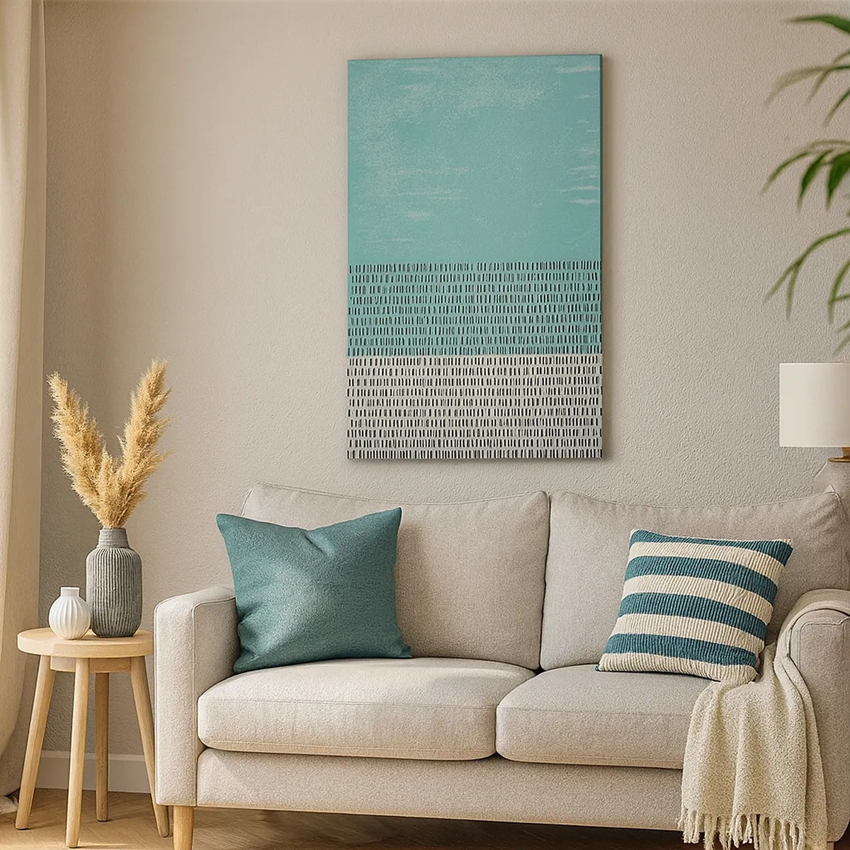 Bild auf Leinwand - Leinwandbild - Geometrische Komposition mit Türkis und Linien - 50x70cm - Eine ausgewogene Komposition - Moderne Wanddekoration für Wohnzimmer und Schlafzimmer ARTTOR