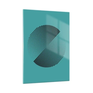 Glasbild - Bild auf glas - Schwarze Linien bilden einen Kreis auf türkisfarbenem Hintergrund - 50x70cm - Kreis – eine geometrische Variante - Moderne Wanddekoration für Wohnzimmer und Schlafzimmer ARTTOR