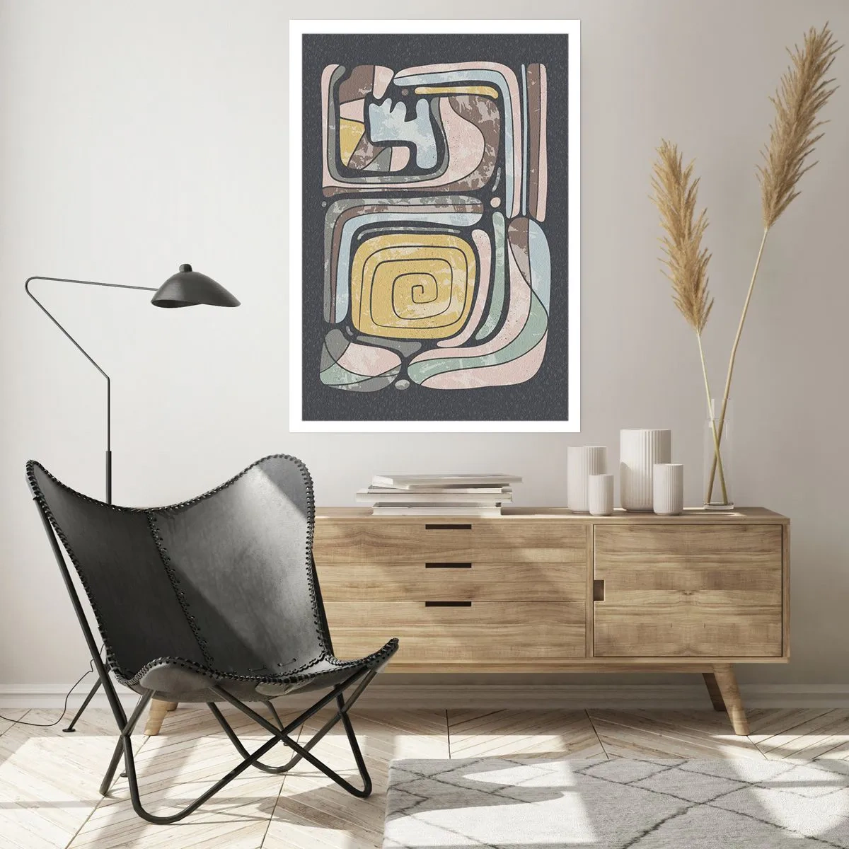 Poster - Abstrakte Kunstwerke mit geometrischen Mustern in Erdtönen - 50x70cm - Abstraktion im präkolumbianischen Geist - Moderne Wanddekoration für Wohnzimmer und Schlafzimmer ARTTOR