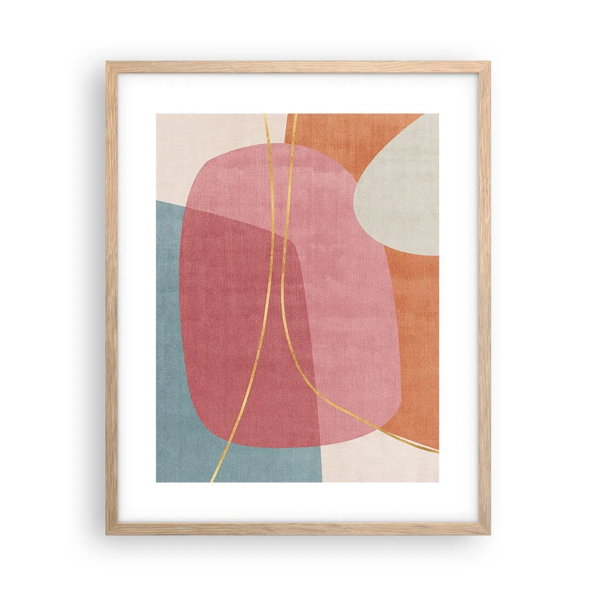 Poster in einem Rahmen aus heller Eiche - Pastellkomposition mit Goldfaden - 40x50 cm