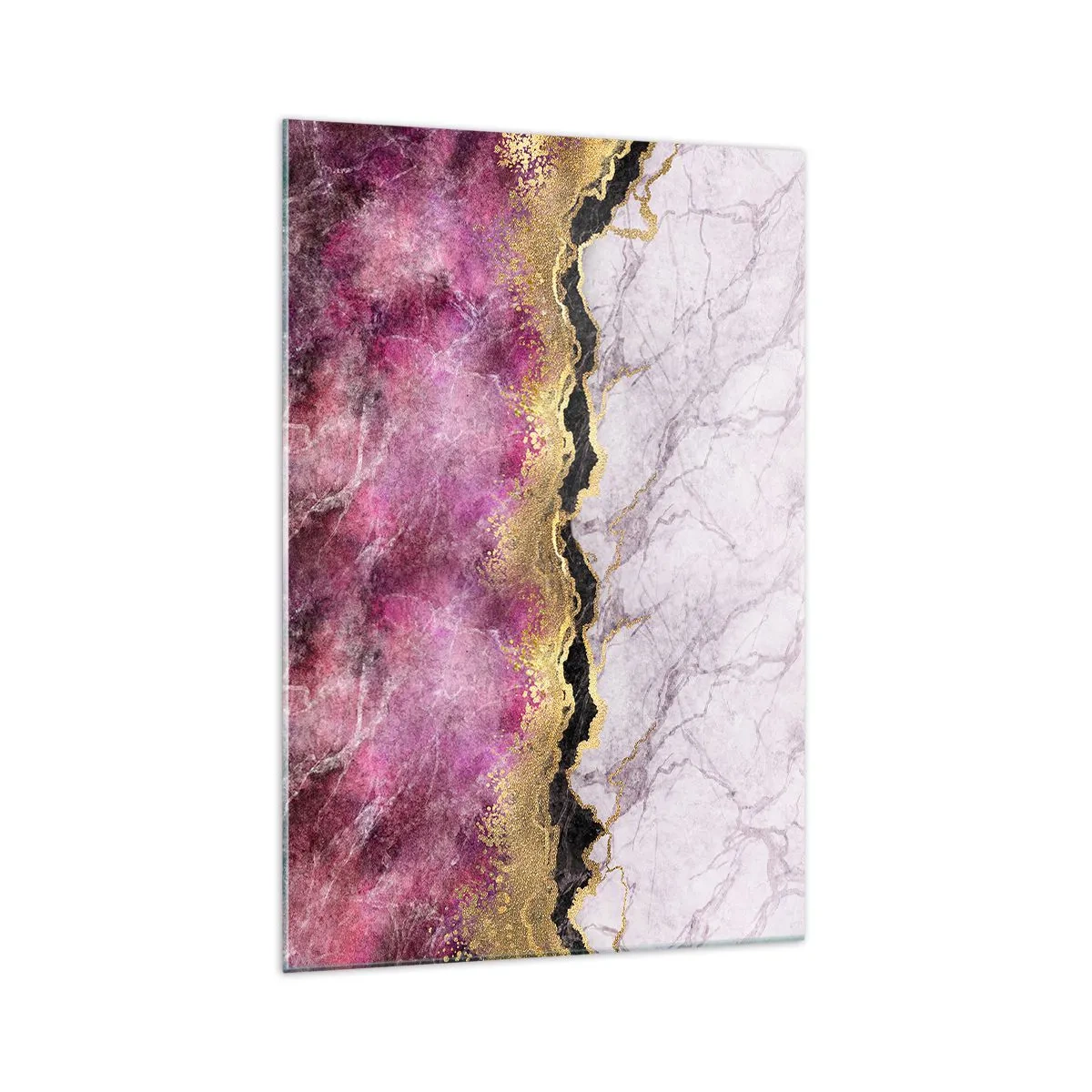 Glasbild - Bild auf glas - Abstrakter Marmor in Rosatönen mit goldenen Akzenten - 70x100cm - An der Grenze - Moderne Wanddekoration für Wohnzimmer und Schlafzimmer ARTTOR