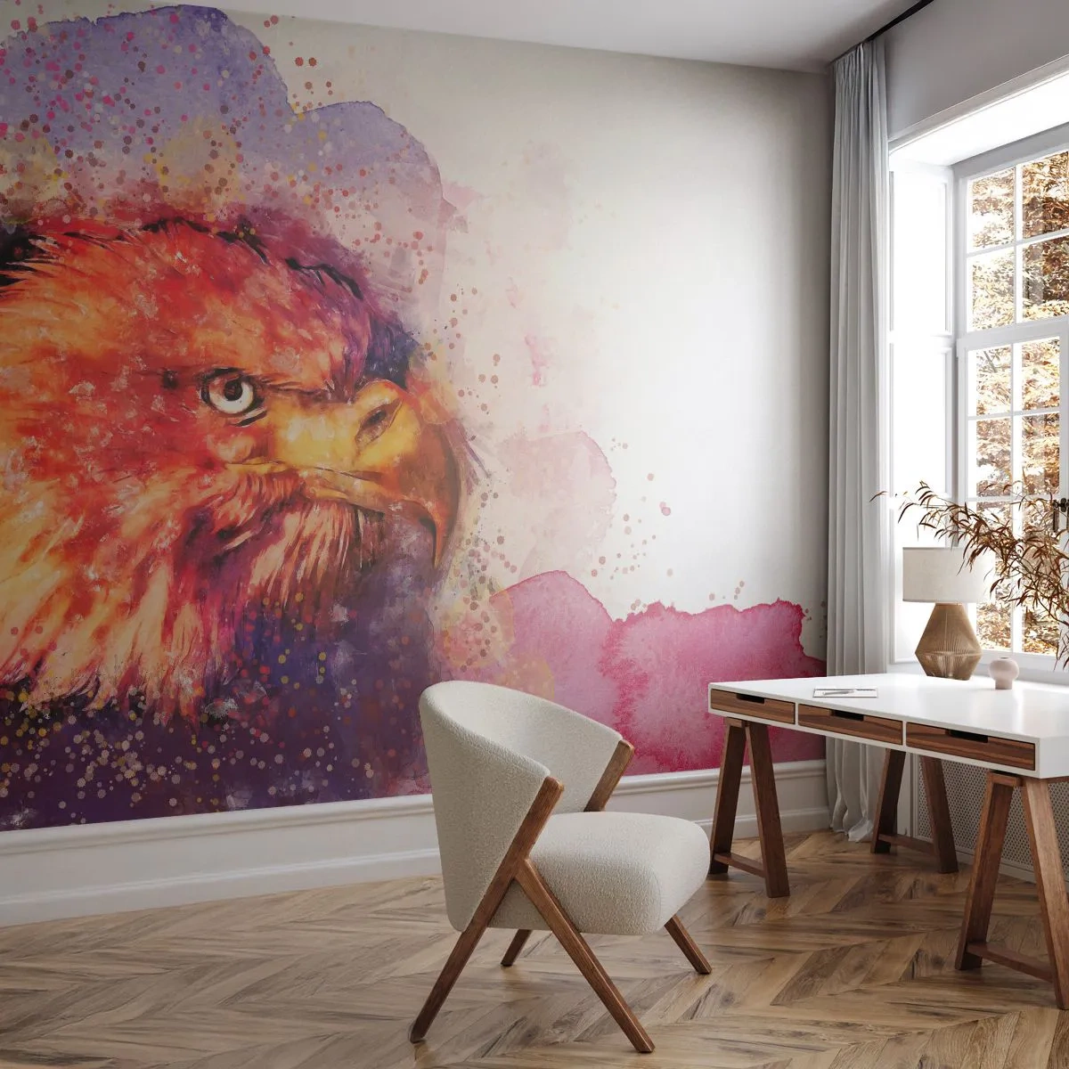 Fototapete Premium Sand - Ein malerisches Porträt eines Adlers in lebendigen Farben - 100x70cm - Du willst nicht wissen, woran ich denke - Moderne Wanddekoration für Wohnzimmer und Schlafzimmer ARTTOR