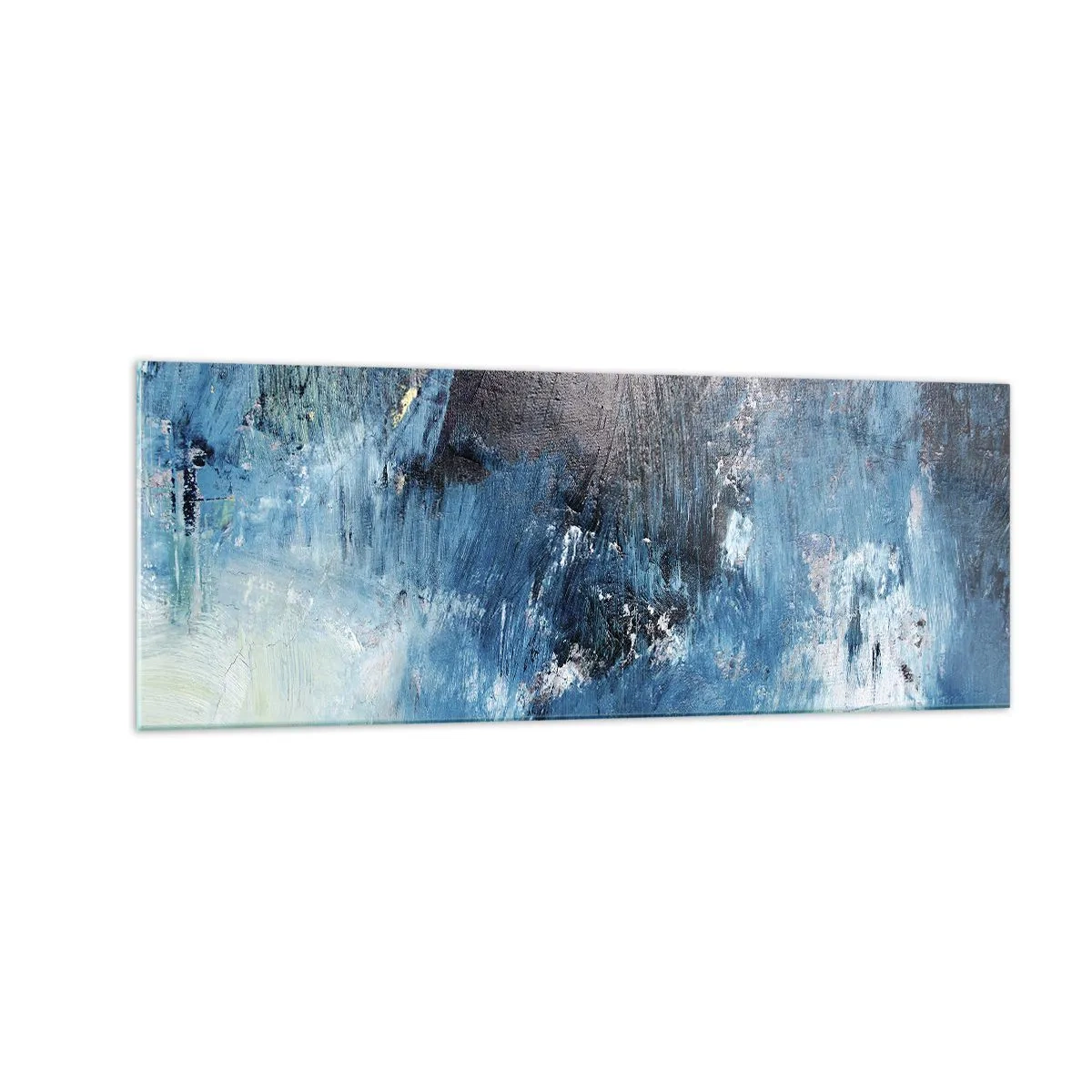 Glasbild - Bild auf glas - Abstrakte Pinselstriche in Blautönen - 140x50cm - Rhapsodie in Blau - Moderne Wanddekoration für Wohnzimmer und Schlafzimmer ARTTOR