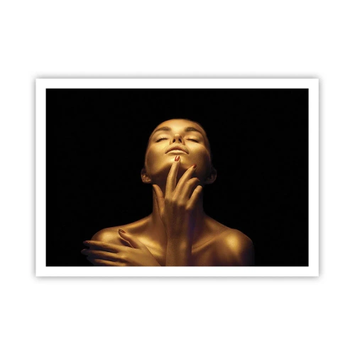 Poster - Porträt einer Frau in goldenem Glanz auf schwarzem Hintergrund - 100x70cm - Wie goldene Seide - Moderne Wanddekoration für Wohnzimmer und Schlafzimmer ARTTOR