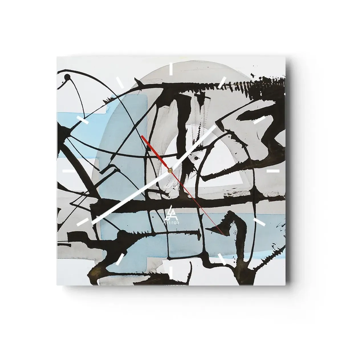 Wanduhr - Glasuhr - Abstrakte Linien und Formen in Blau und Schwarz - 30x30cm - Trotzdem blau - Moderne Wanddekoration für Wohnzimmer und Schlafzimmer ARTTOR