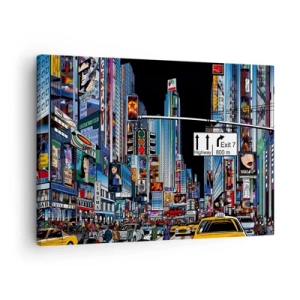 Bild auf Leinwand - Leinwandbild - Eine geschäftige Stadt mit bunten Werbetafeln und gelben Taxis - 70x50cm - Comicbuch große Nacht - Moderne Wanddekoration für Wohnzimmer und Schlafzimmer ARTTOR