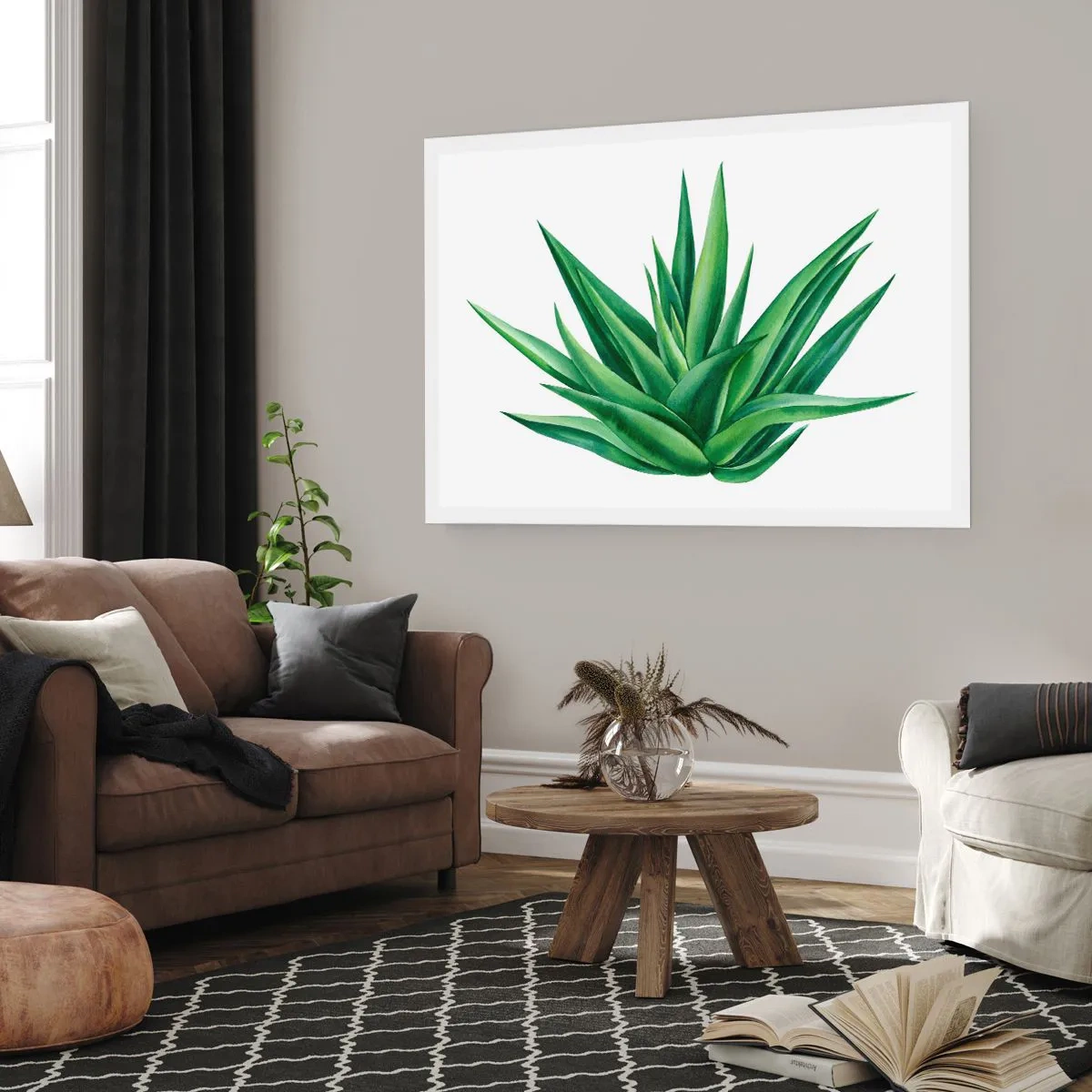 Poster - Eine saftige grüne Pflanze auf weißem Hintergrund - 100x70cm - Grün – Kraft – Leben - Moderne Wanddekoration für Wohnzimmer und Schlafzimmer ARTTOR