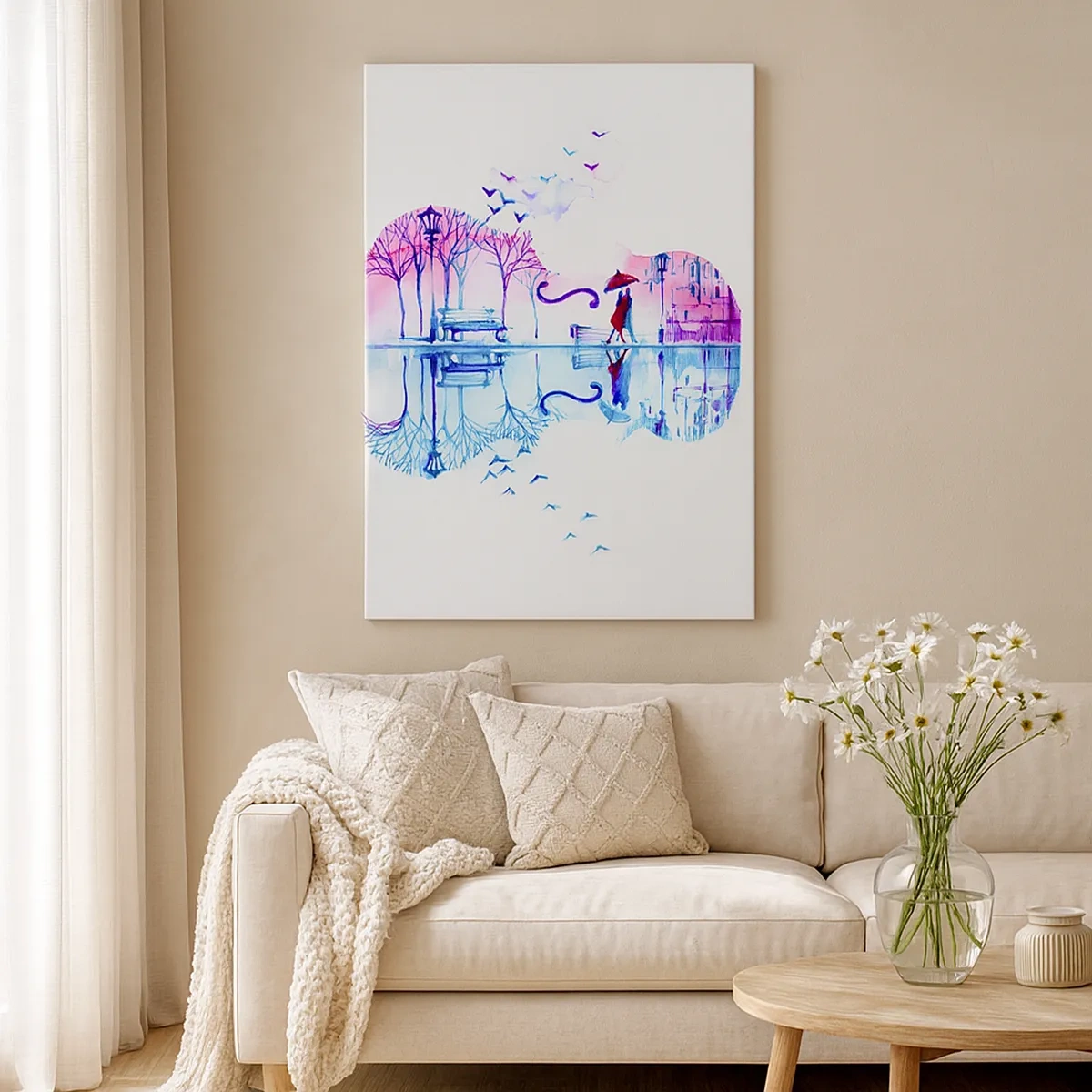 Bild auf Leinwand - Leinwandbild - Stadtsilhouette in Form einer Violine in Aquarellfarben - 50x70cm - Ich bringe dir ein paar Regenbögen - Moderne Wanddekoration für Wohnzimmer und Schlafzimmer ARTTOR