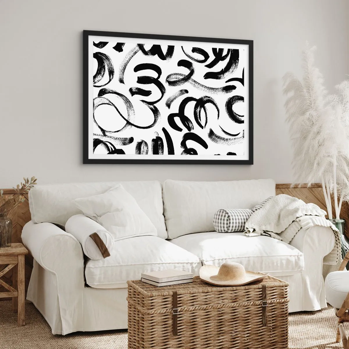 Poster in einem schwarzem Rahmen - Schwarz auf Weiß - 91x61 cm