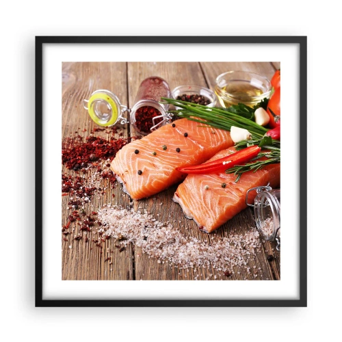 Poster in einem schwarzem Rahmen - Norwegisches Abenteuer in der Küche - 50x50 cm