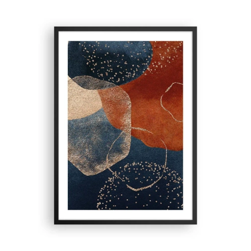 Poster in einem schwarzem Rahmen - Eine abstrakte Komposition in Marineblau- und Goldtönen - 50x70cm - Die Leichtigkeit des Seins - Moderne Wanddekoration für Wohnzimmer und Schlafzimmer ARTTOR