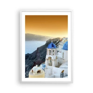 Poster in einem weißen Rahmen - Santorini - an die Felsen gekuschelt - 50x70 cm