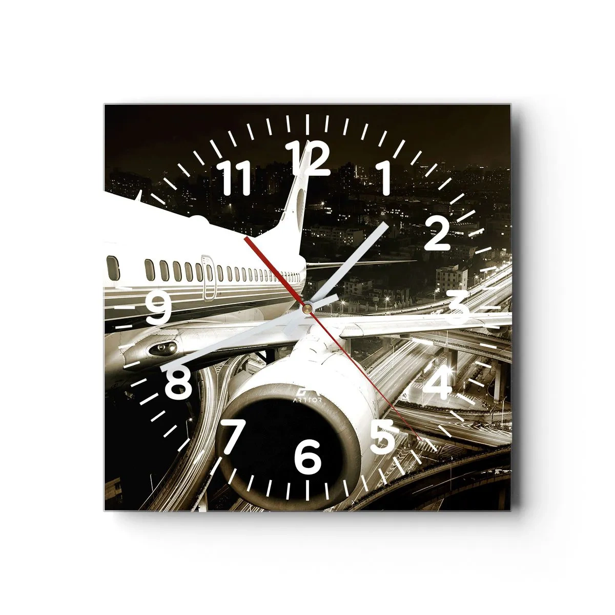 Wanduhr - Glasuhr - In die Nacht fliegen - 30x30 cm