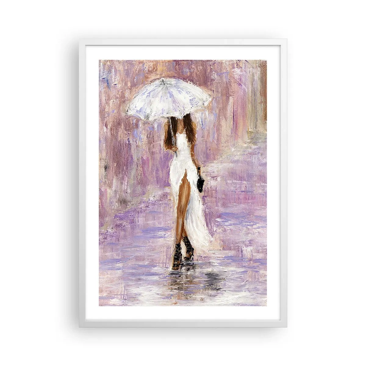 Poster in einem weißen Rahmen - Im lila Regen - 50x70 cm