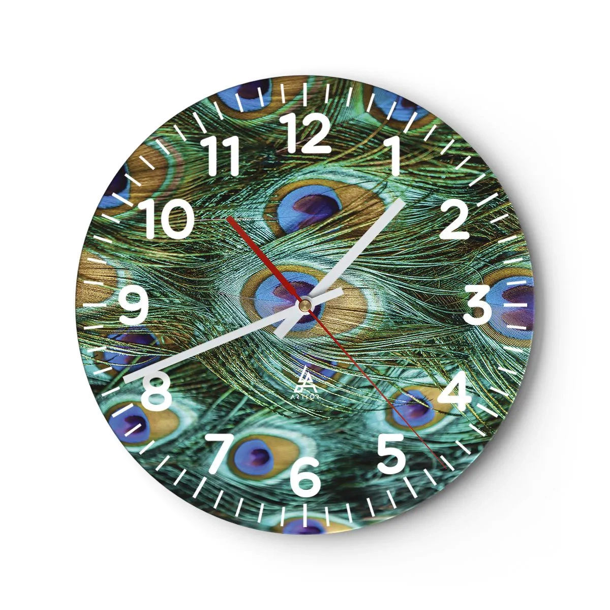 Wanduhr - Glasuhr - Ein Blick mit Pfauenaugen - 40x40 cm