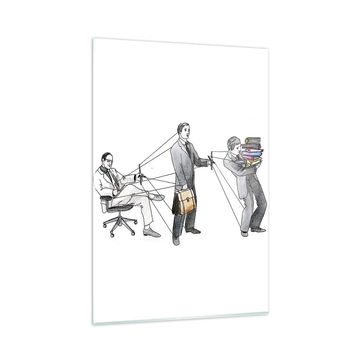 Glasbild - Bild auf glas - Eine Illustration, die zeigt, wie Menschen wie Marionetten kontrolliert werden. - 80x120cm - Jeder hat seinen Meister - Moderne Wanddekoration für Wohnzimmer und Schlafzimmer ARTTOR