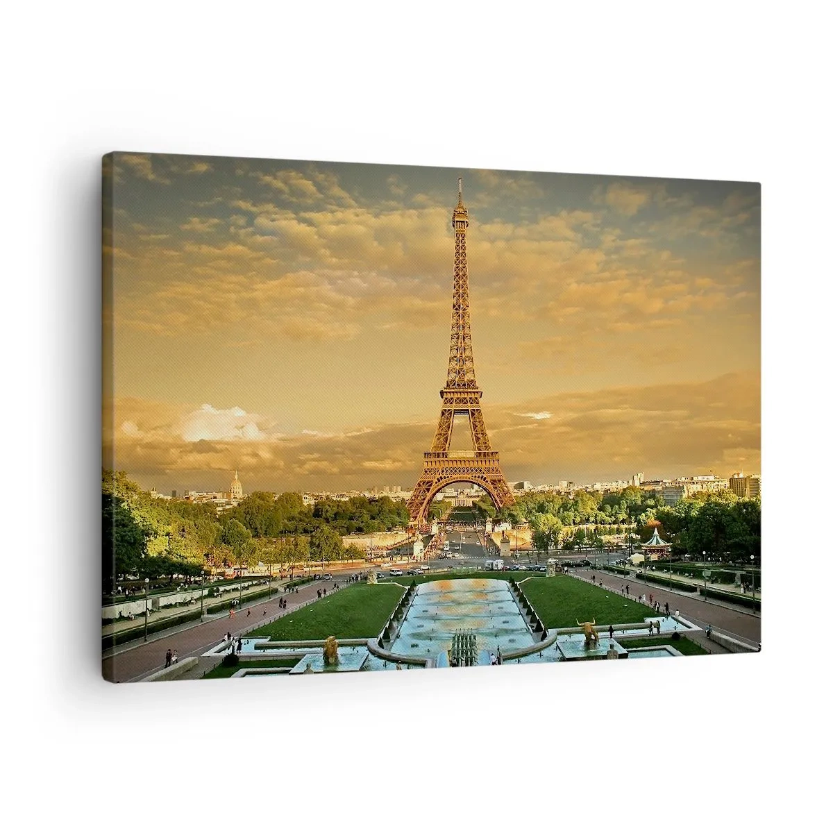 Bild auf Leinwand - Leinwandbild - Der Eiffelturm in Paris bei Sonnenuntergang - 70x50cm - Königin von Paris - Moderne Wanddekoration für Wohnzimmer und Schlafzimmer ARTTOR