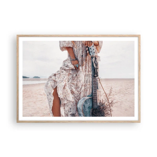 Poster in einem Rahmen aus heller Eiche - Kinderblumen auf dem Weg - 100x70 cm