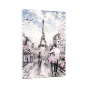 Glasbild - Bild auf glas - Romantisches Paar in Paris mit dem Eiffelturm im Hintergrund - 50x70cm - Wie man sich verlieben kann, ist nur in ... - Moderne Wanddekoration für Wohnzimmer und Schlafzimmer ARTTOR