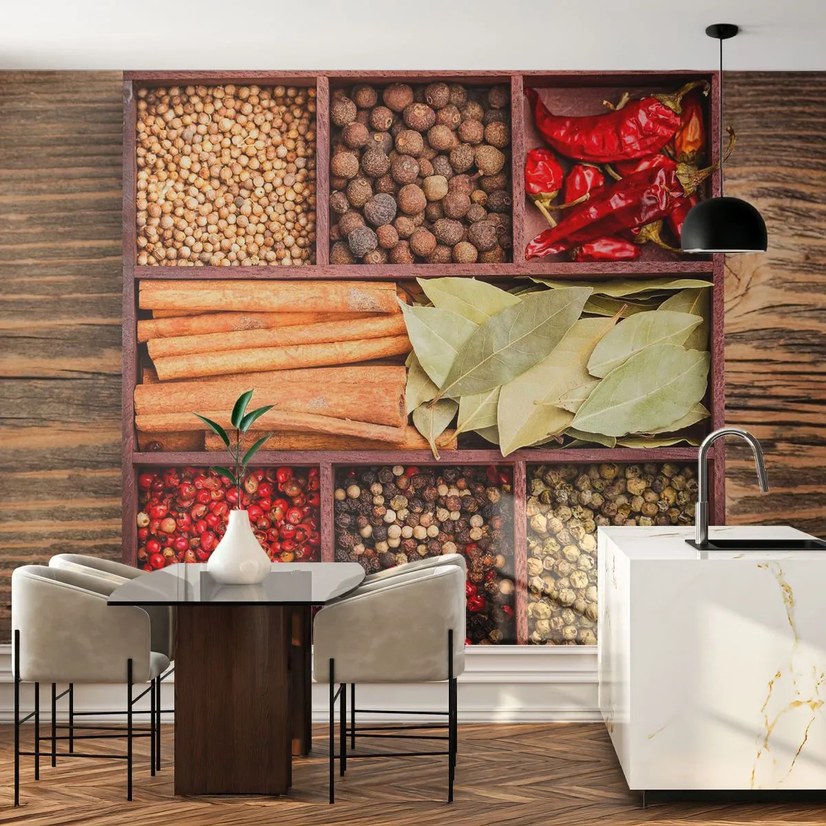 Fototapete Premium Canvas - Ordnung der Formen, Bouquet von Aromen - Gastronomie, Gewürze, Chili - 200x140 cm