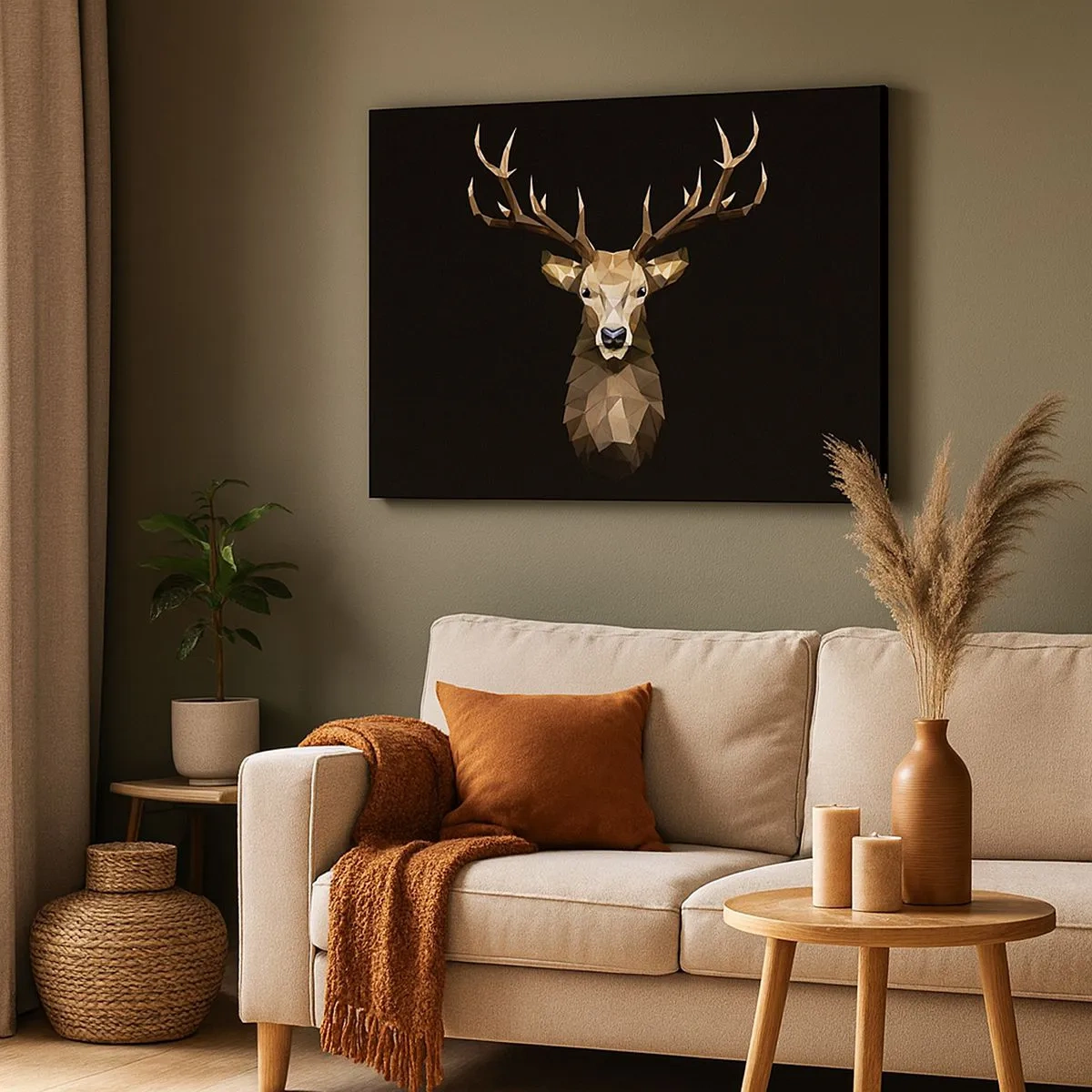 Bild auf Leinwand - Leinwandbild - Geometrisches Polygon Hirsch auf schwarzem Hintergrund - 70x50cm - Kubistischer Hirsch - Moderne Wanddekoration für Wohnzimmer und Schlafzimmer ARTTOR
