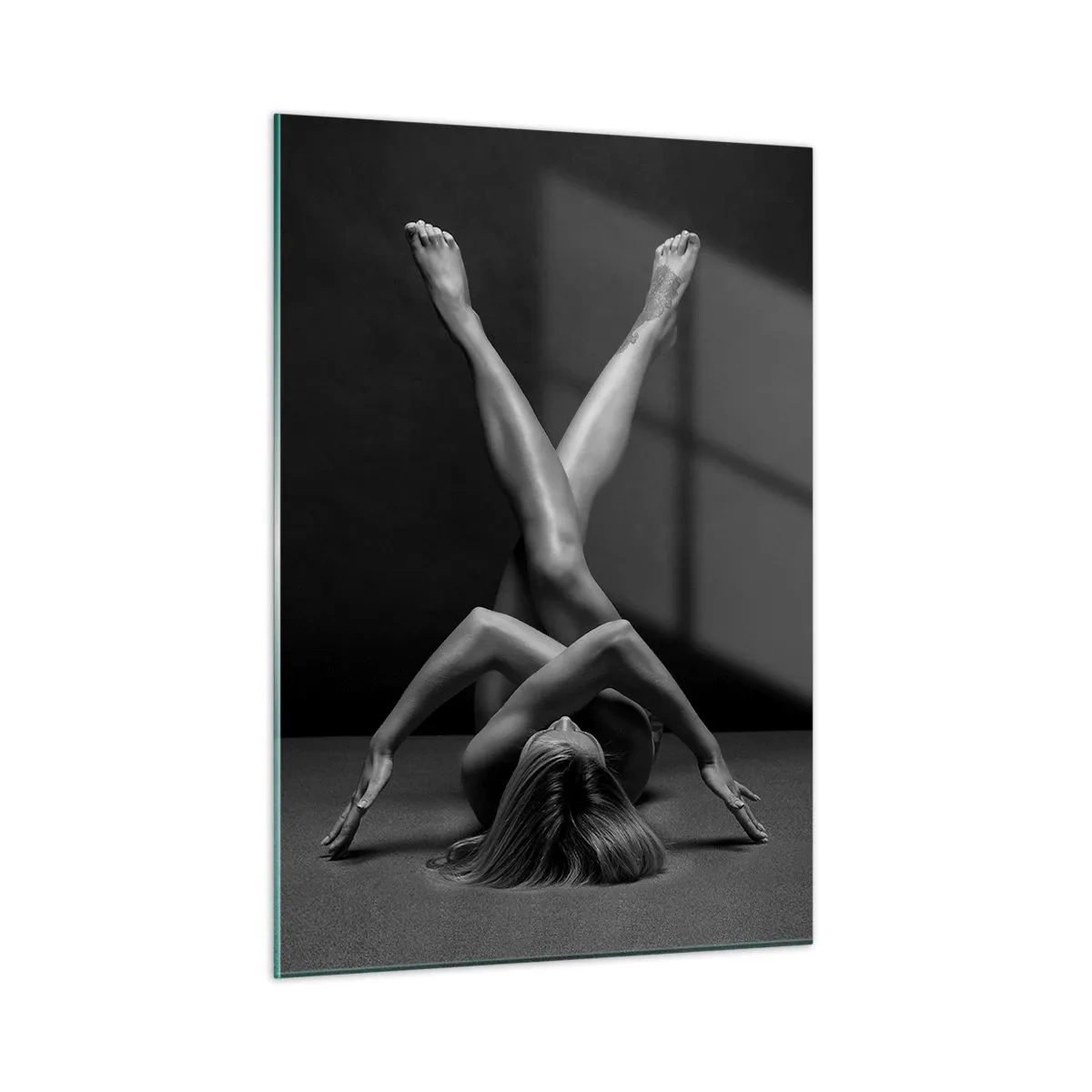 Glasbild - Bild auf glas - Weiblicher Akt in geometrischer Körperkomposition - 50x70cm - Die Geometrie der Nacktheit - Moderne Wanddekoration für Wohnzimmer und Schlafzimmer ARTTOR