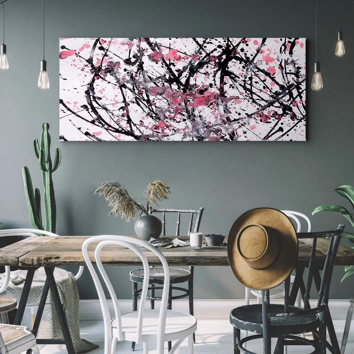 Bild auf Leinwand - Leinwandbild - Abstraktes Muster in Rosa-, Schwarz- und Weißtönen - 140x50cm - Die Flüchtigkeit des Lebens - Moderne Wanddekoration für Wohnzimmer und Schlafzimmer ARTTOR