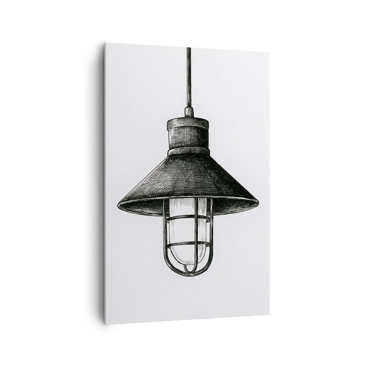 Bild auf Leinwand - Leinwandbild - Zeichnung einer Retro-Hängelampe auf weißem Hintergrund - 80x120cm - Wie vor Jahren… - Moderne Wanddekoration für Wohnzimmer und Schlafzimmer ARTTOR