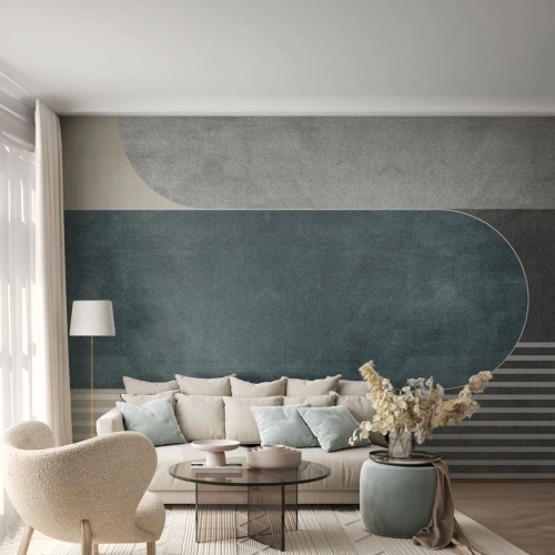 Fototapete Premium Canvas - Geometrische Abstraktion in Grau- und Grüntönen - 100x70cm - Komposition auf der Ebene - Moderne Wanddekoration für Wohnzimmer und Schlafzimmer ARTTOR