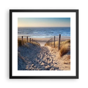 Poster in einem schwarzem Rahmen - Das Rauschen des Meeres, der Gesang der Vögel, ein wilder Strand im Gras ... - 40x40 cm