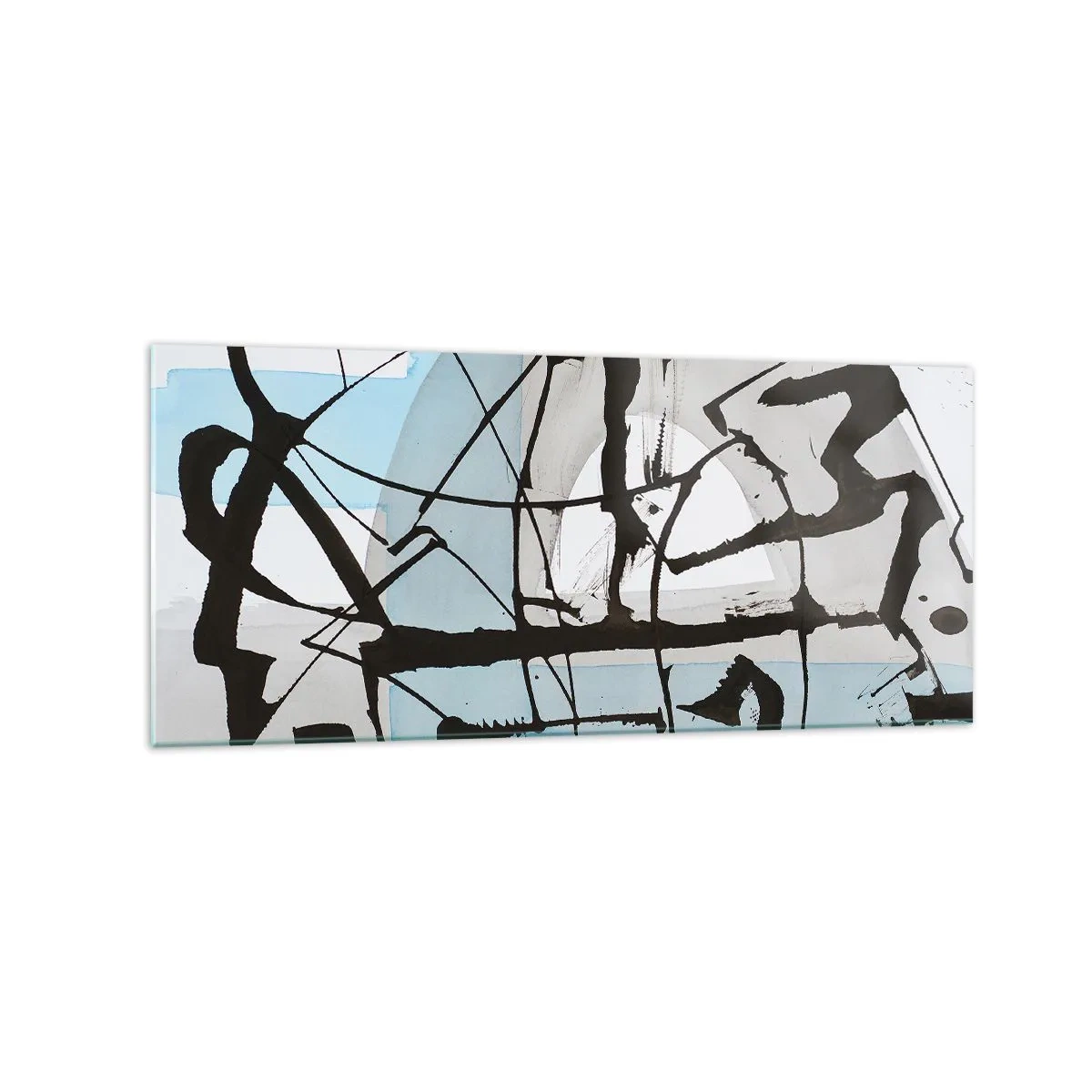 Glasbild - Bild auf glas - Abstrakte Linien und Formen in Blau und Schwarz - 120x50cm - Trotzdem blau - Moderne Wanddekoration für Wohnzimmer und Schlafzimmer ARTTOR