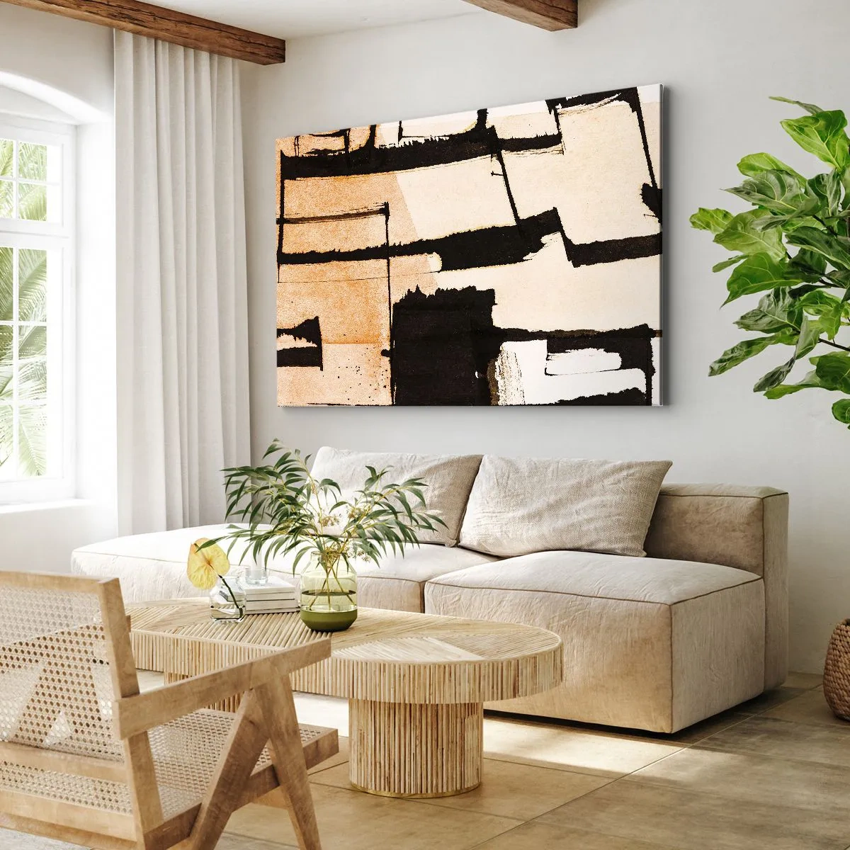 Bild auf Leinwand - Leinwandbild - Geometrische Muster in Braun- und Beigetönen - 100x70cm - Also doch Ordnung - Moderne Wanddekoration für Wohnzimmer und Schlafzimmer ARTTOR