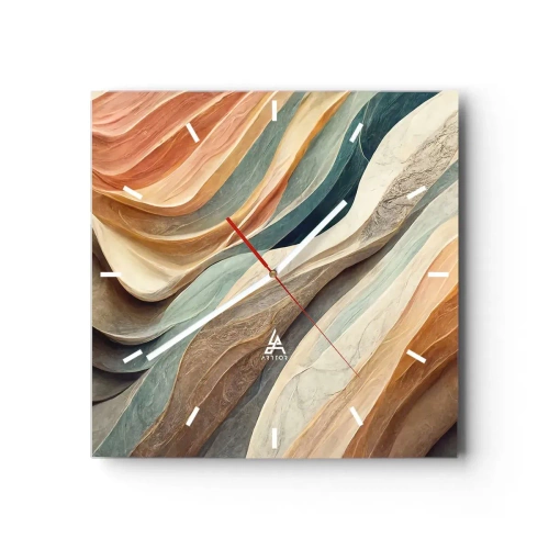 Wanduhr - Glasuhr - Abstrakte Wellen in Pastelltönen - 30x30cm - Moment vor der Veränderung - Moderne Wanddekoration für Wohnzimmer und Schlafzimmer ARTTOR