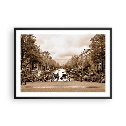 Poster in einem schwarzem Rahmen - Fahrradbrücke über den Kanal in Sepia - 70x50cm - Niederländische Atmosphäre - Moderne Wanddekoration für Wohnzimmer und Schlafzimmer ARTTOR