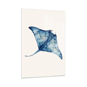 Glasbild - Bild auf glas - Marineblauer Strahl im Aquarellstil auf weißem Hintergrund - 50x70cm - Leben im Blau - Moderne Wanddekoration für Wohnzimmer und Schlafzimmer ARTTOR