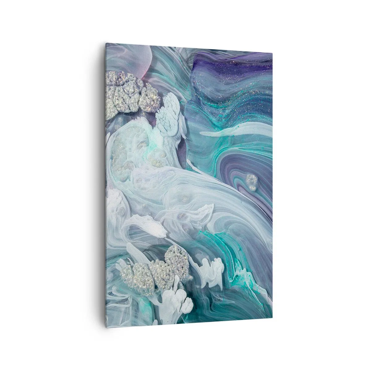 Bild auf Leinwand - Leinwandbild - Abstrakte Wirbel in Blau- und Weißtönen - 80x120cm - Strömungen von Himmelblau - Moderne Wanddekoration für Wohnzimmer und Schlafzimmer ARTTOR