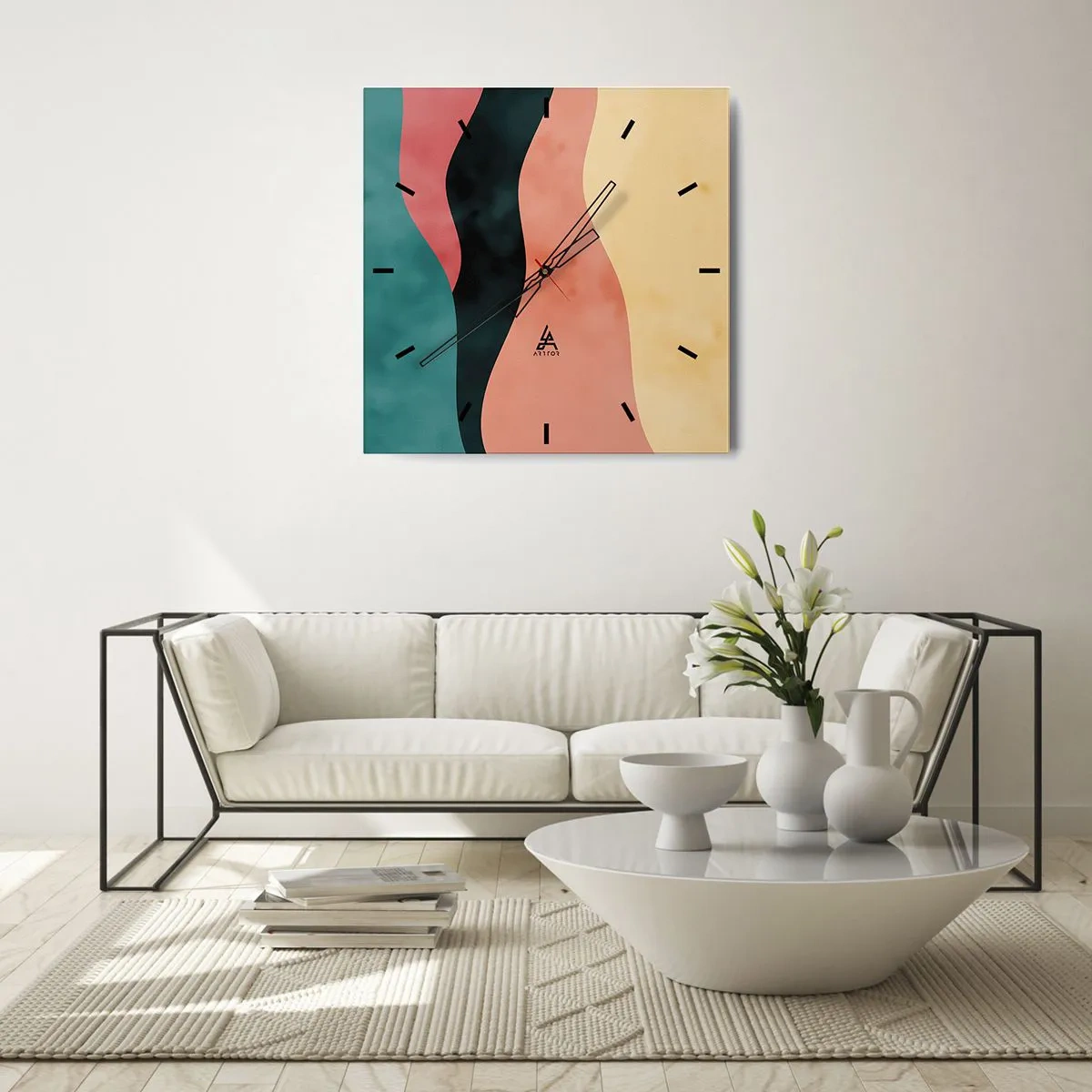 Wanduhr - Glasuhr - Abstrakte Wellen in Pastellfarben - 30x30cm - Konforme Nichtkonformität - Moderne Wanddekoration für Wohnzimmer und Schlafzimmer ARTTOR