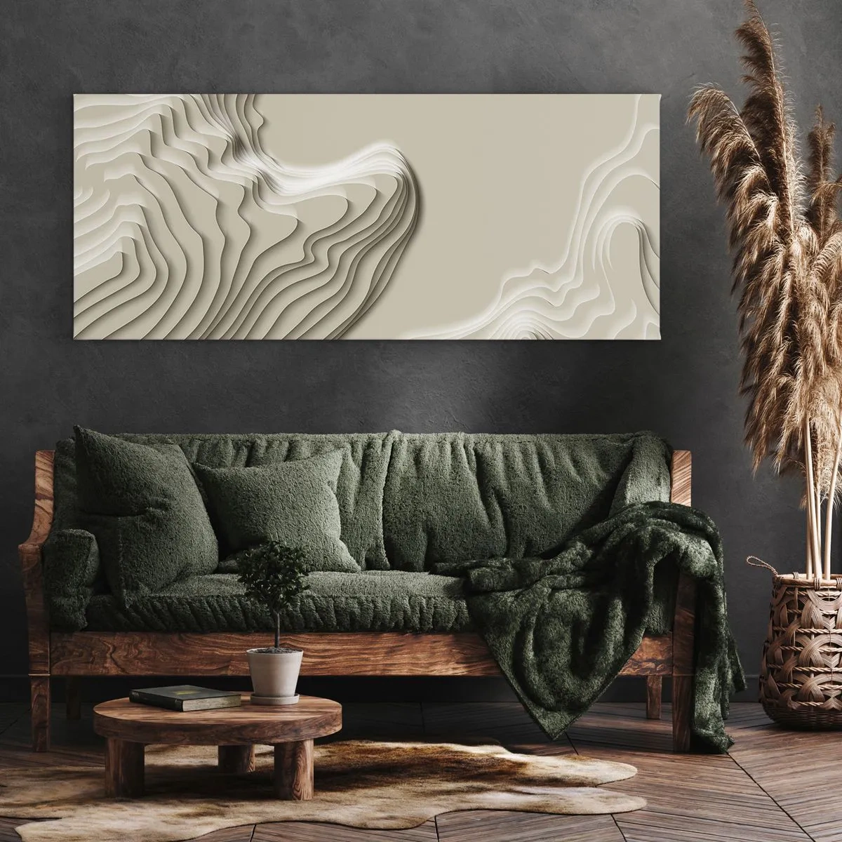 Bild auf Leinwand - Leinwandbild - Ein abstraktes Muster in Beigetönen mit linearer Wirkung. - 160x50cm - Topographie der Kunst - Moderne Wanddekoration für Wohnzimmer und Schlafzimmer ARTTOR
