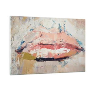 Glasbild - Bild auf glas - Abstraktes Bild von Lippen in einer expressiven Maltechnik - 120x80cm - Es weckt die Sinne - Moderne Wanddekoration für Wohnzimmer und Schlafzimmer ARTTOR