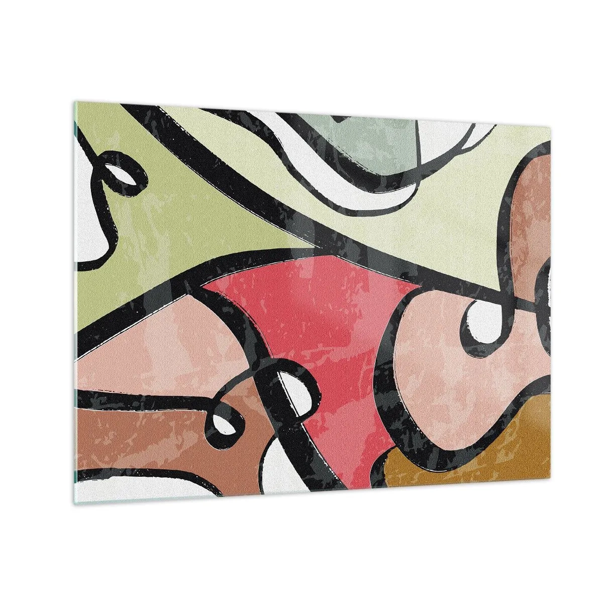 Glasbild - Bild auf glas - Bunte Abstraktion mit schwarzen Linien - 70x50cm - Pirouetten unter Farben - Moderne Wanddekoration für Wohnzimmer und Schlafzimmer ARTTOR