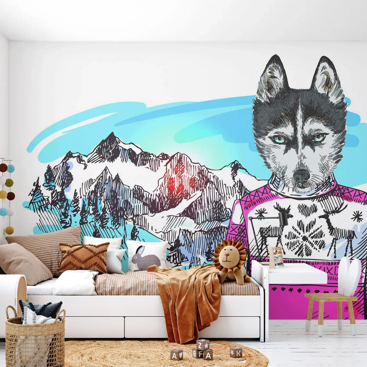 Fototapete Premium Canvas - Ein Wolf in Schafwolle - Abstraktion, Wolf, Für Kinder - 400x280 cm