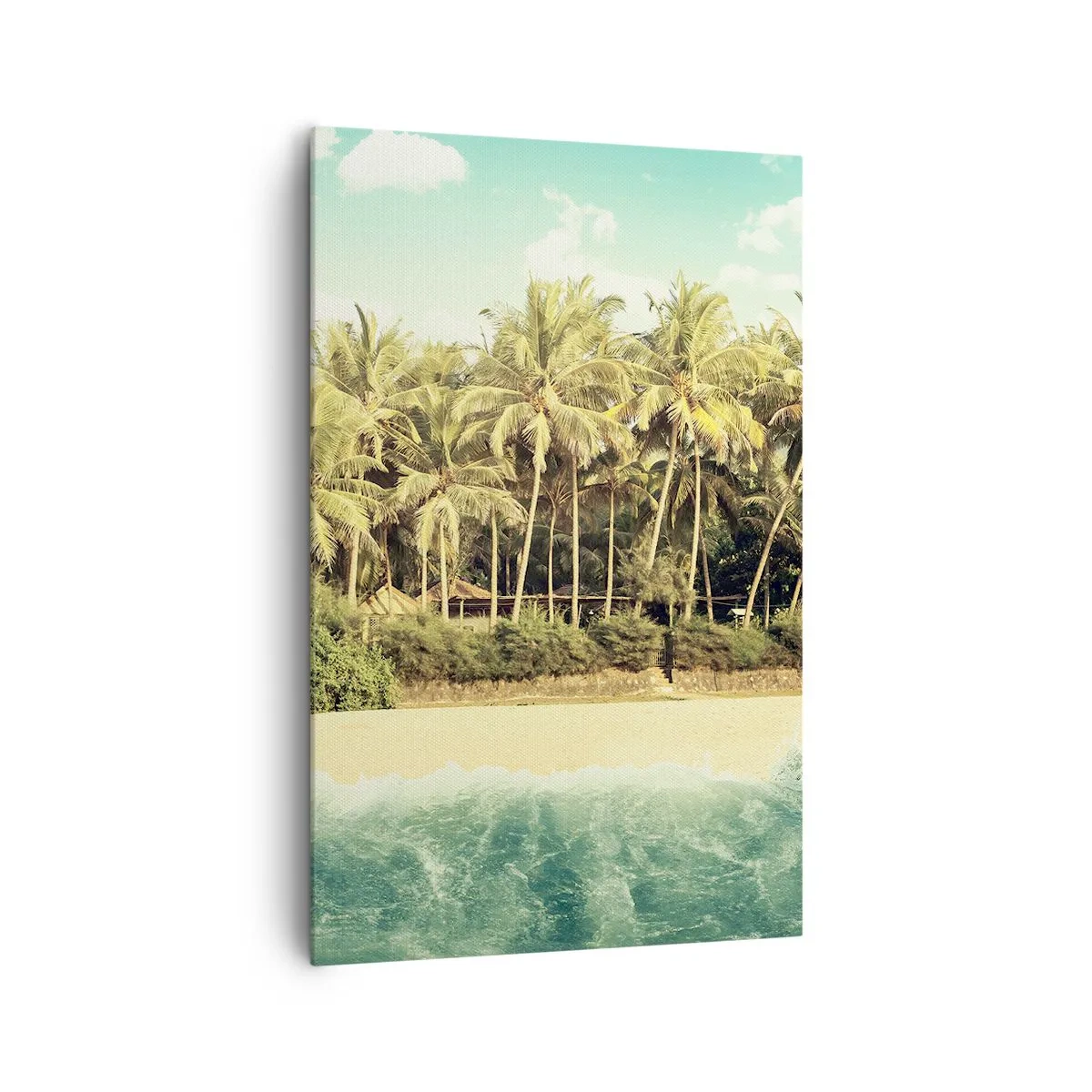 Bild auf Leinwand - Leinwandbild - Tropischer Strand mit Palmen und türkisfarbenem Meer - 80x120cm - Wie wäre es hier? - Moderne Wanddekoration für Wohnzimmer und Schlafzimmer ARTTOR