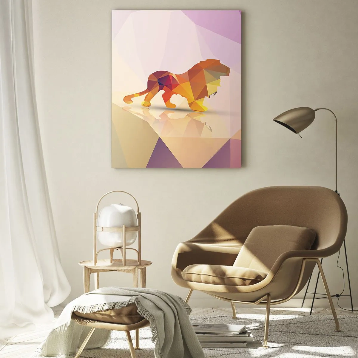 Glasbild - Bild auf glas - Geometrischer Löwe in farbenfroher Abstraktion - 50x70cm - Der Diamantenkönig - Moderne Wanddekoration für Wohnzimmer und Schlafzimmer ARTTOR