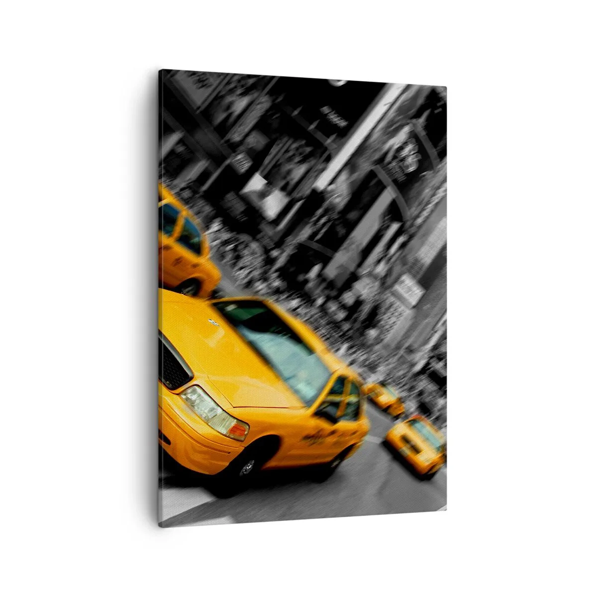 Bild auf Leinwand - Leinwandbild - Gelbe Taxis an einer belebten Kreuzung in der Stadt - 50x70cm - New Yorker Sonnentropfen - Moderne Wanddekoration für Wohnzimmer und Schlafzimmer ARTTOR